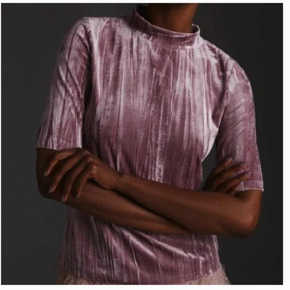 Anthropologie Mauve Crushed Velvet Short Sleeve Tee